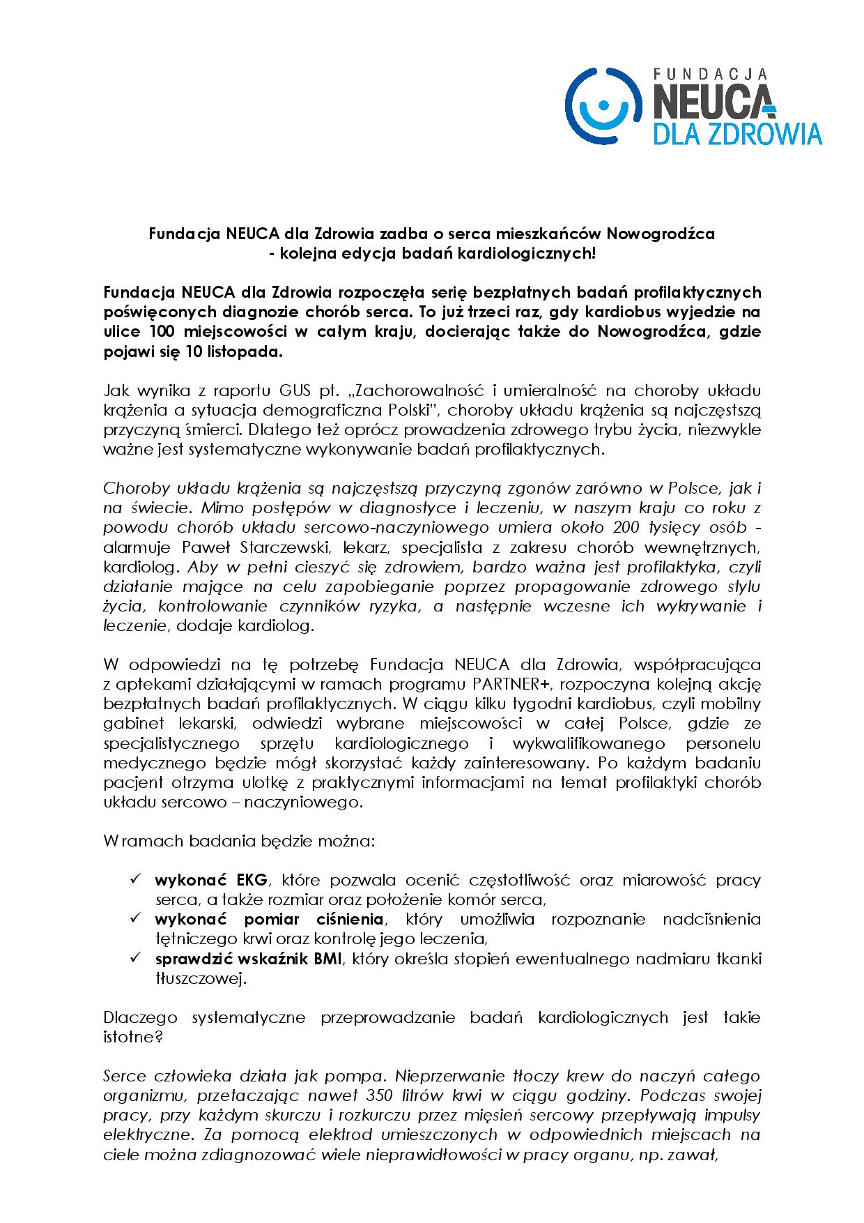 Fundacja NEUCA dla Zdrowia zadba o serca mieszkańców Nowogrodźca 2710