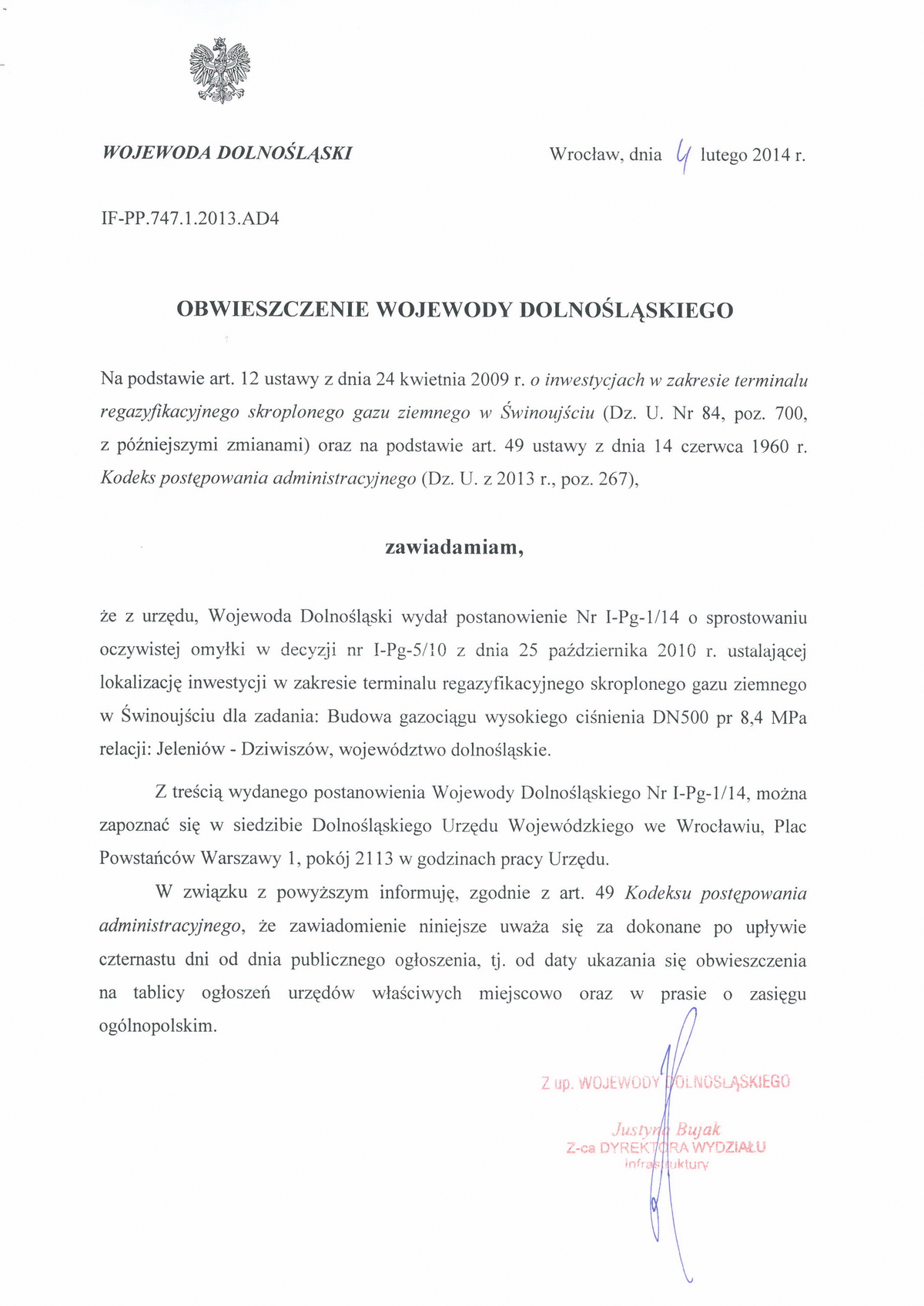 Obwieszczenie Wojewody z dnia 4 lutego 2014